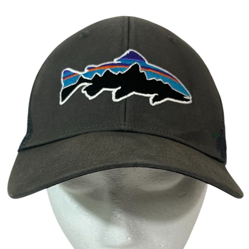 Patagonia Fish Mountain Scene Logo Trucker Har - Adult One Size Mesh Back Gray